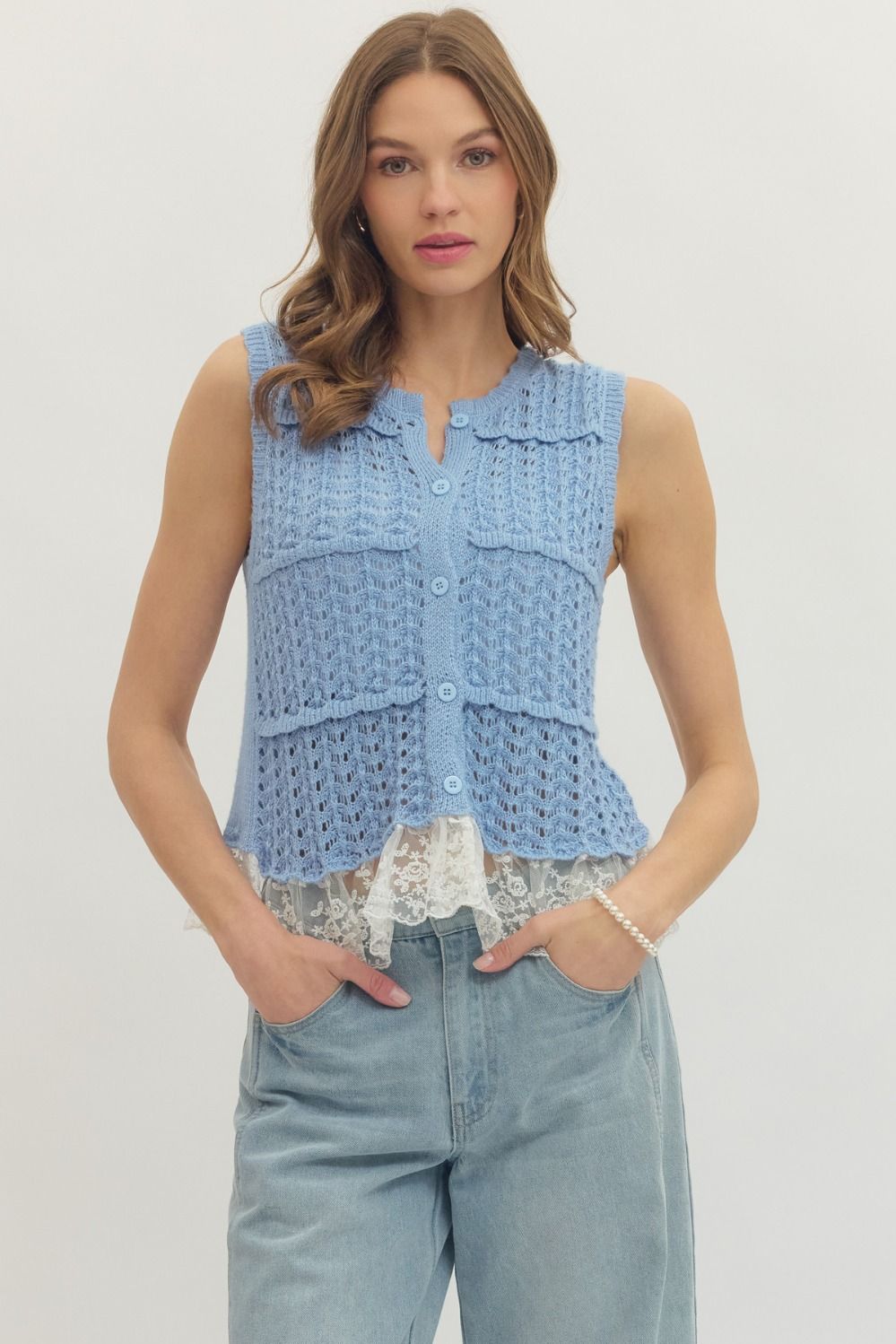 Knit & Lace Button Tank