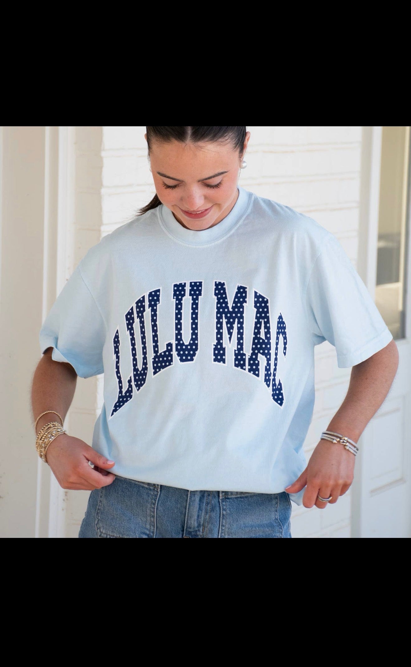 LULU MAC Navy Polka Dot Tee