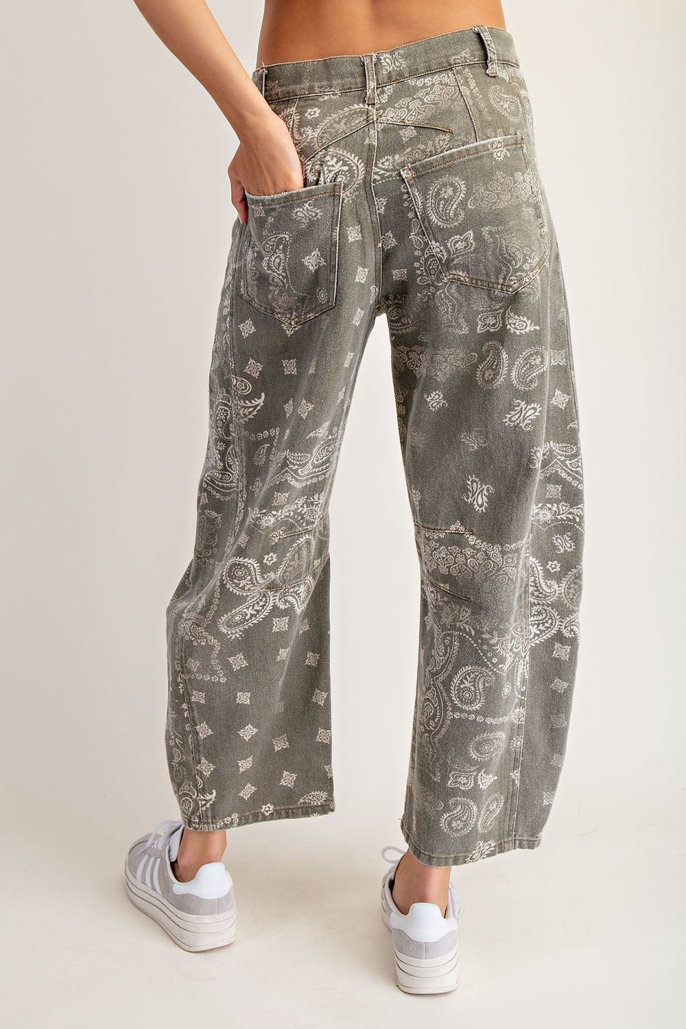 Paisley Printed Barrel Jeans