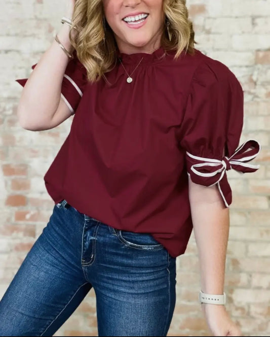 Mock Neck Bow Blouse