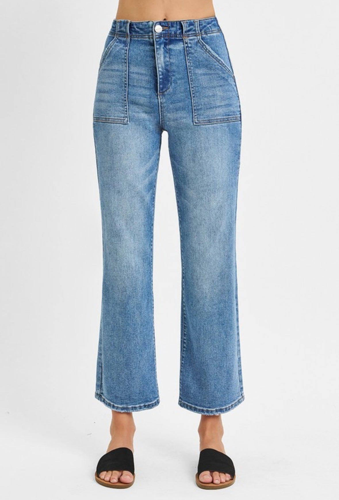 Plus Ankle Flair Patch Pocket Jeans
