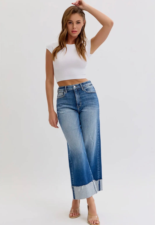 Cello High Rise Crop & Cuff Jeans