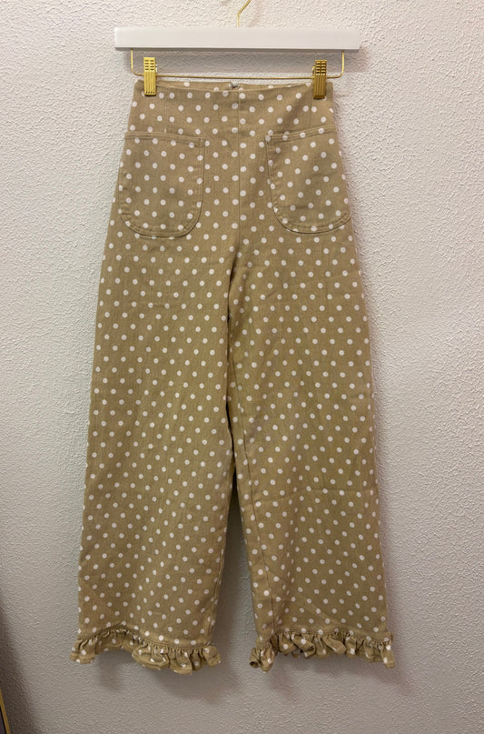 Polka Dot Ruffle Accent Pants