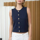 RAW EDGE BUTTON DOWN KNIT CARDIGAN VEST TOP