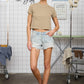 WASHED SHORT SLEEVE CROPPED KNIT T-SHIRT