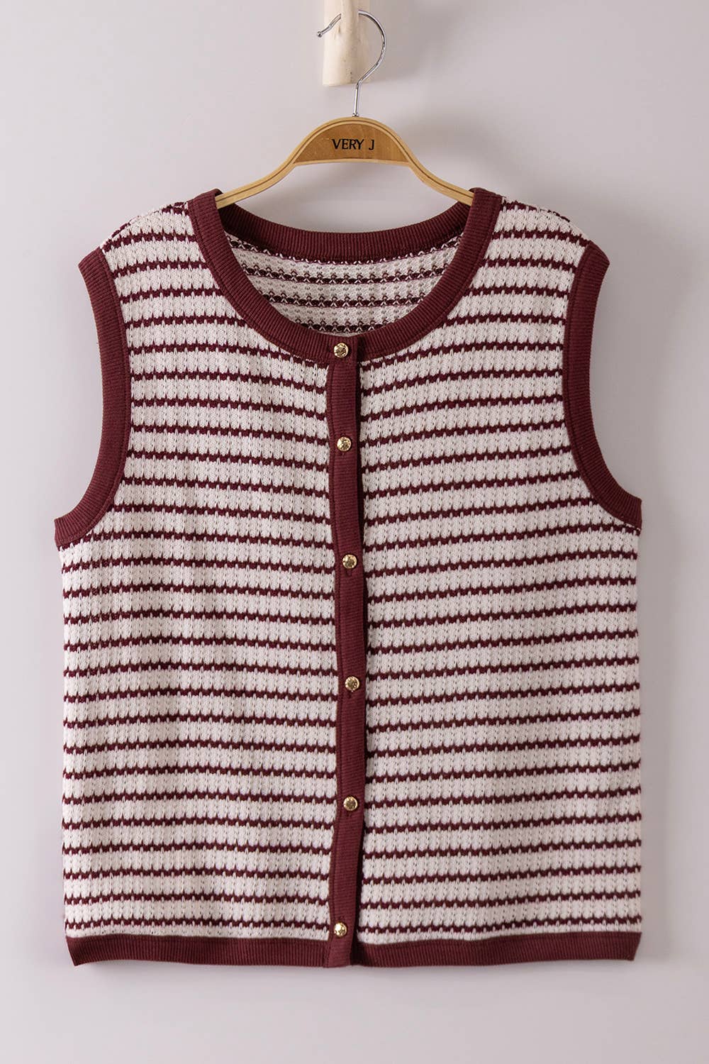 NT12503-Stripe Knit Button Down Top