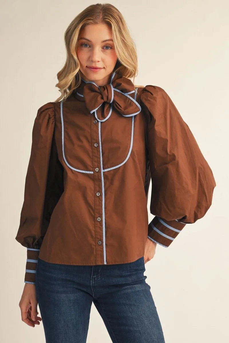Tie Collar Double Cuff Top