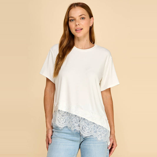 Asymmetrical Lace Trim Top B