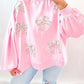 EMBROIDERED BOW LANTERN SLEEVE OVERSIZED PULLOVER