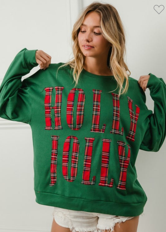 Plaid Holly Jolly Lettering Sweatshirt