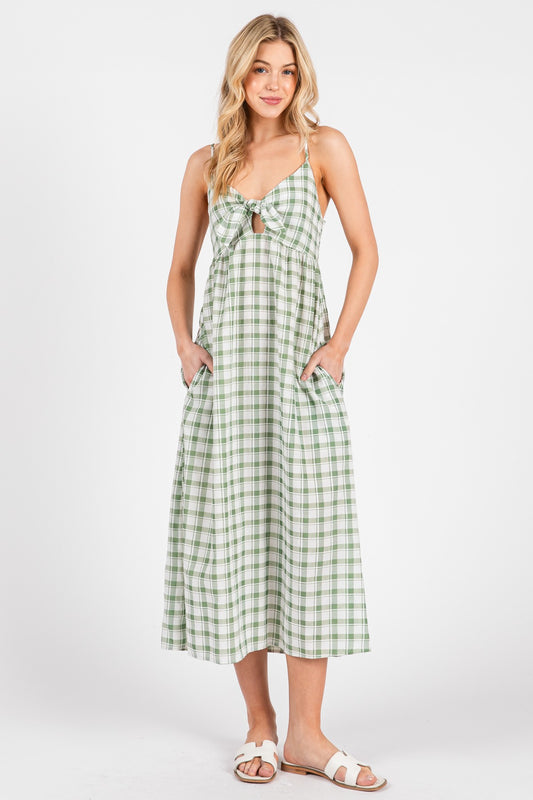 Checkered Front Tie Detailed Midi Dress