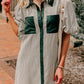 Stripe Green Puff Sleeve Button Down Dress