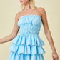 Blue Tiered Lace Border Mini Dress