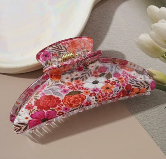 Floral Covered Claw Clip