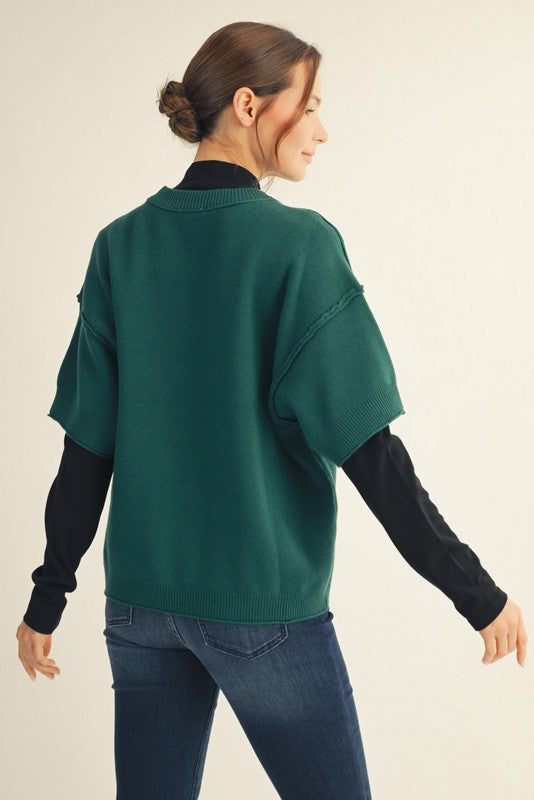 Raw Edge Accent Sweater Top