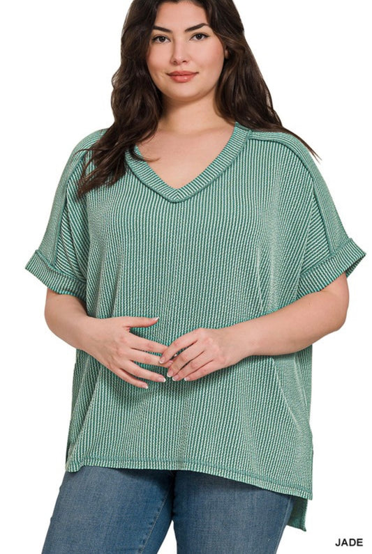 Plus Exposed Seam Ribbed Top
