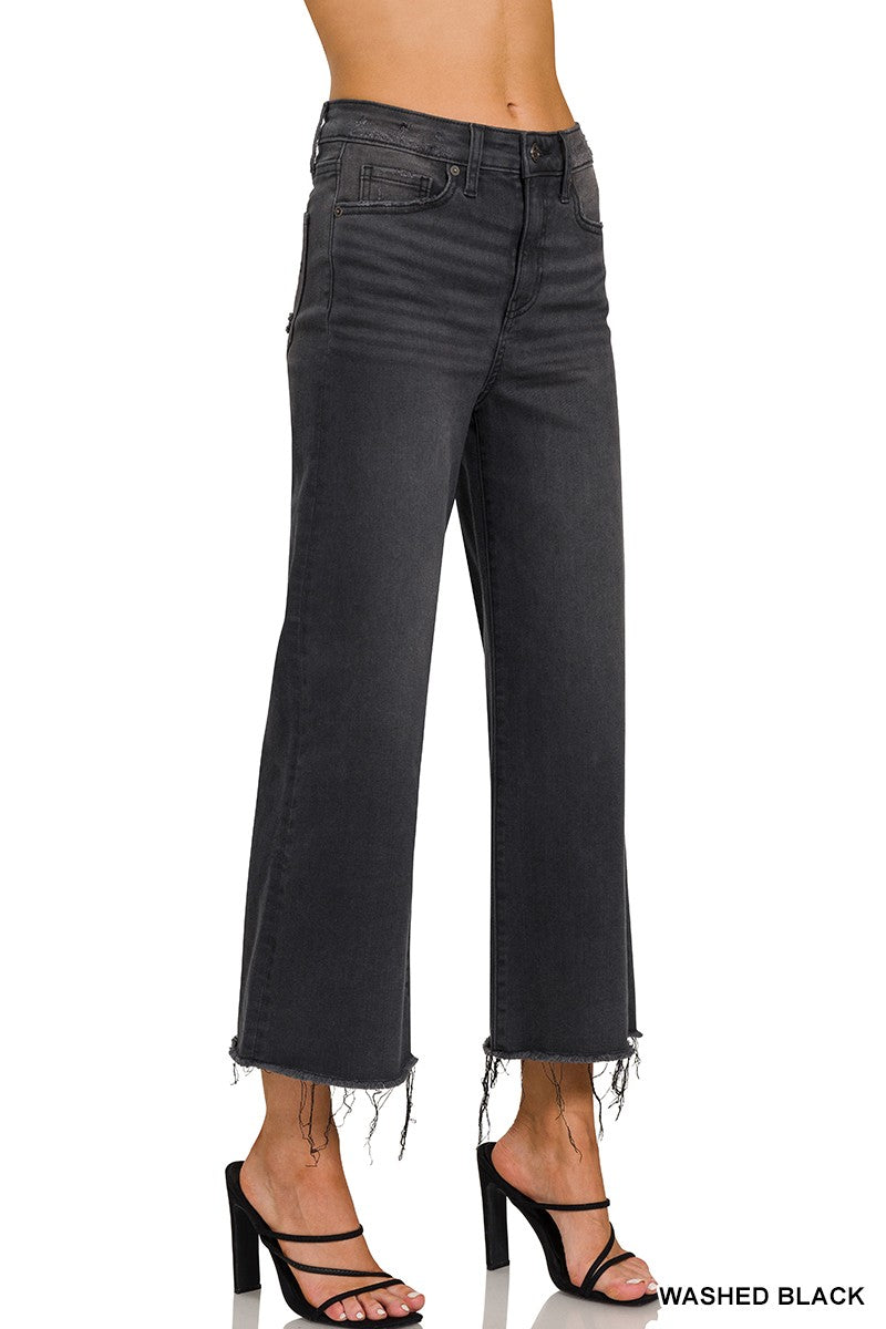 High Rise washed Black cropped Jeans