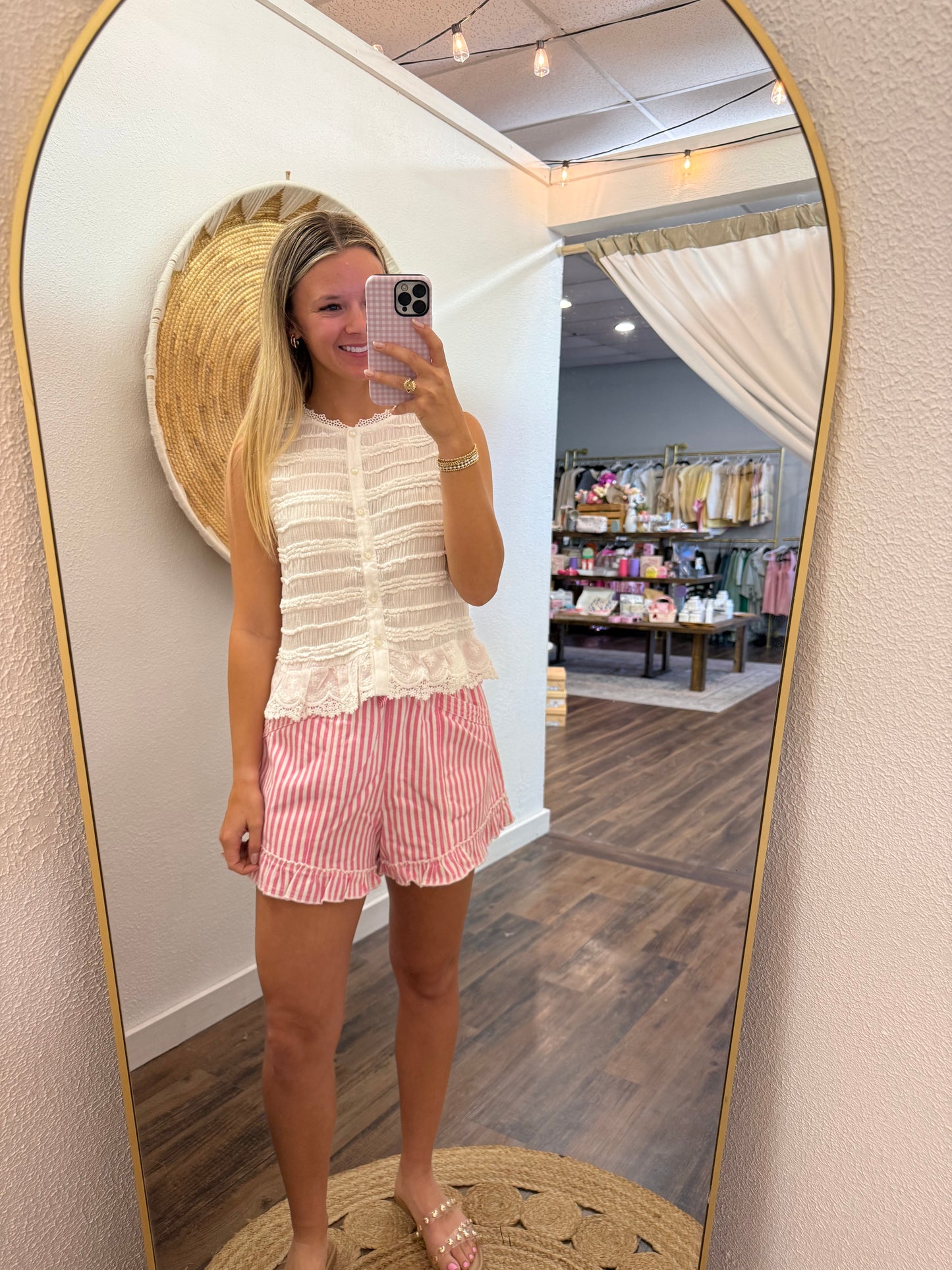 Striped Ruffle Hem Shorts