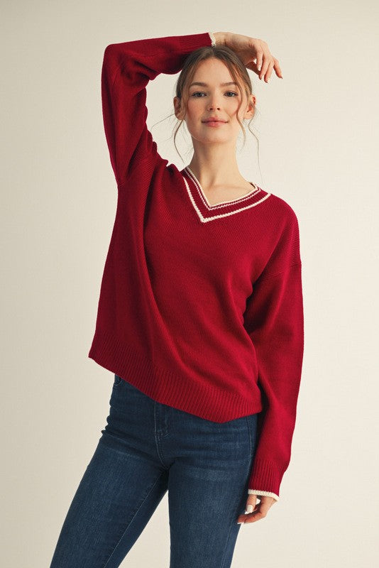 Color Contrast Accent Sweater Top