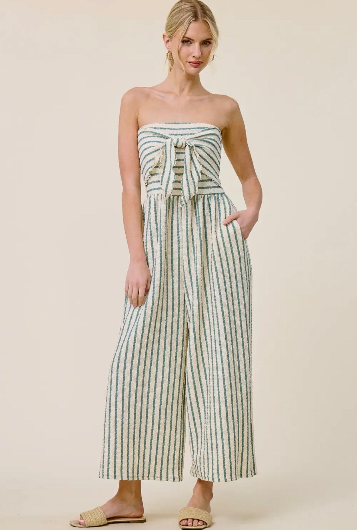 Stripe Contrast Front Tie Jumpsuit