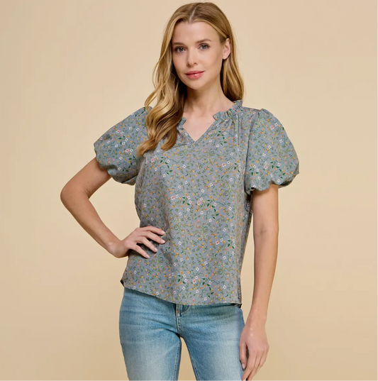 Fall Floral Puff Sleeve Blouse