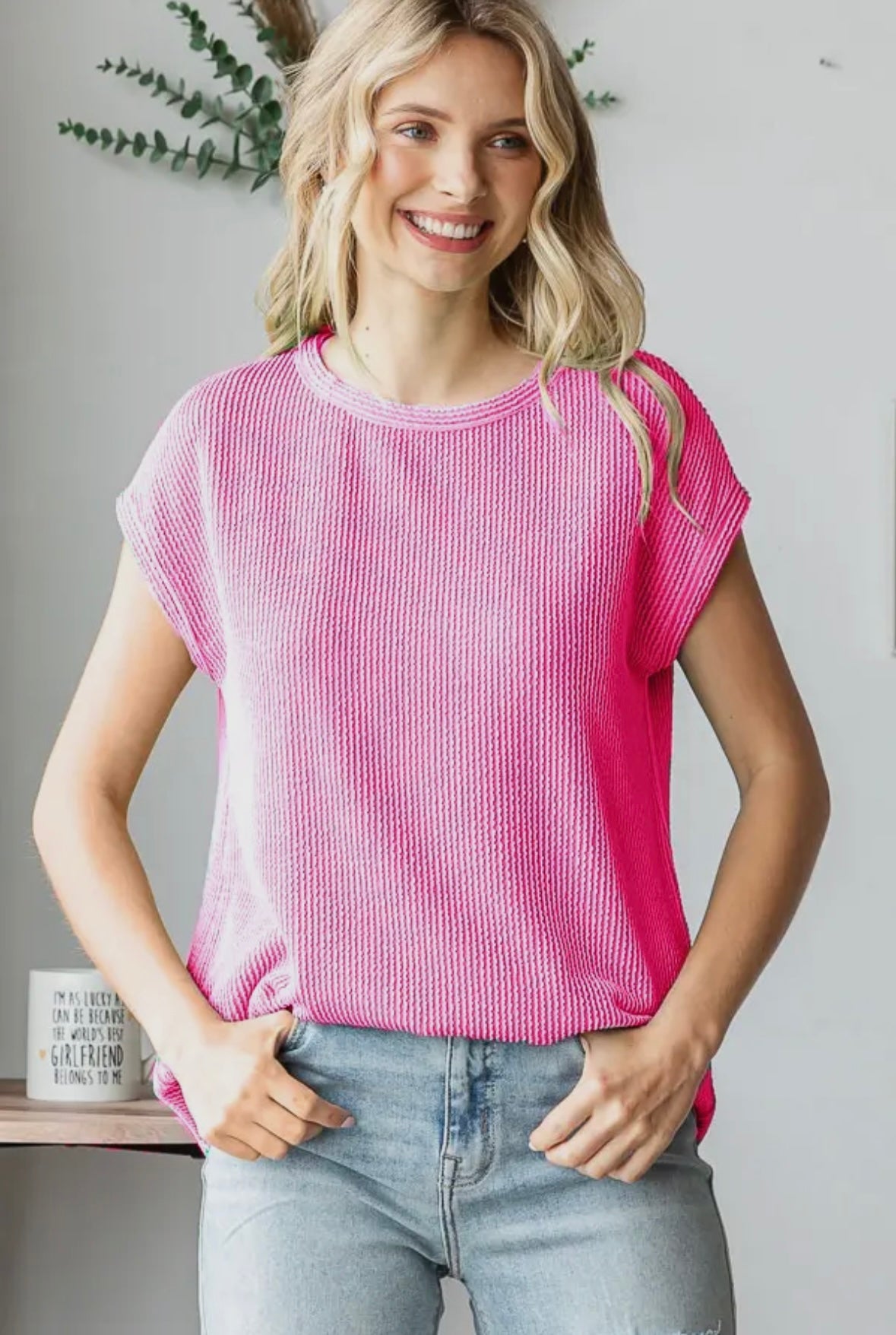 Cuff Sleeve Ribbed Knit Top