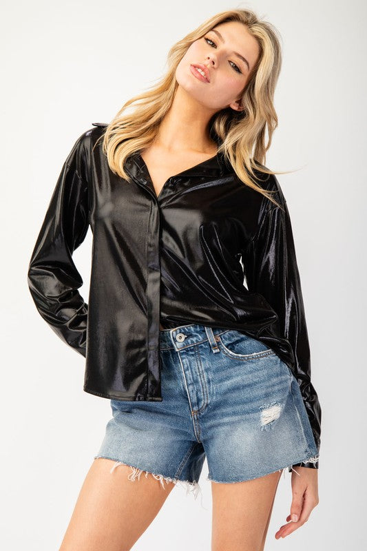 Metallic Long Sleeve Blouse