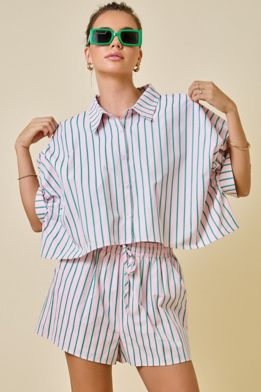Emerald Pinstripe Collared Set