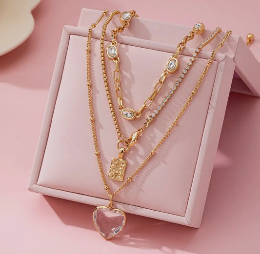 Multi Layered Heart Charm Necklace