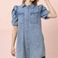Ruffle & Pocket Detail Denim Dress