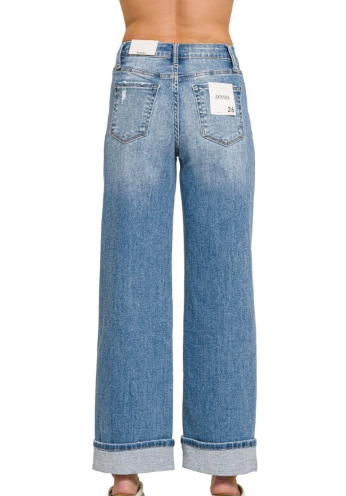 Solid Cuff Wide Leg Jeans
