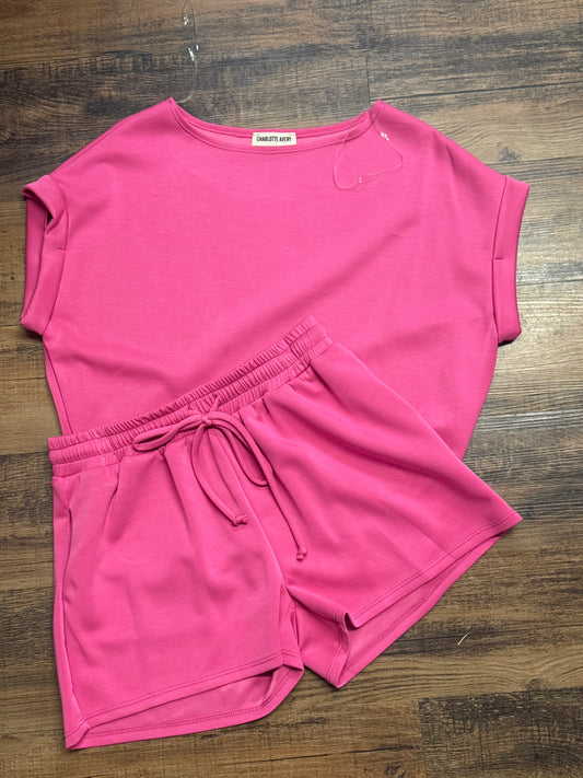 Magenta Scuba Short Set