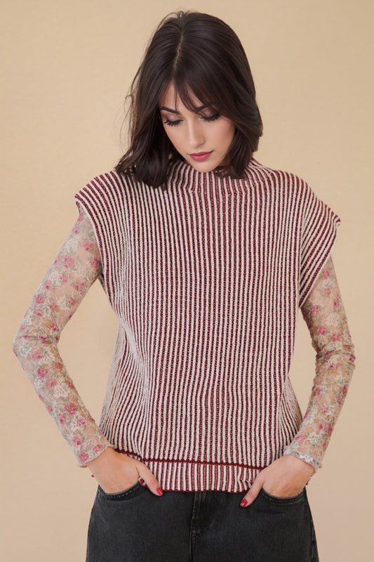 Chic Stripe Mock-Neck Vest