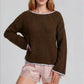 Boat Neck Contrast Trim Long Sleeve Knit Sweater