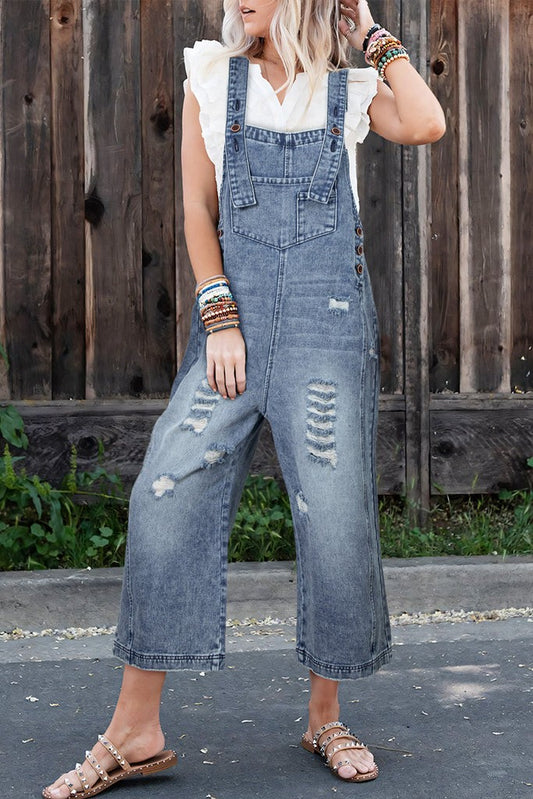 Distressed Denim Overalls