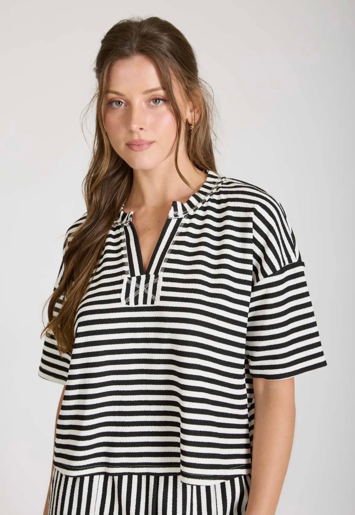 Drop Shoulder Striped Lounge Set