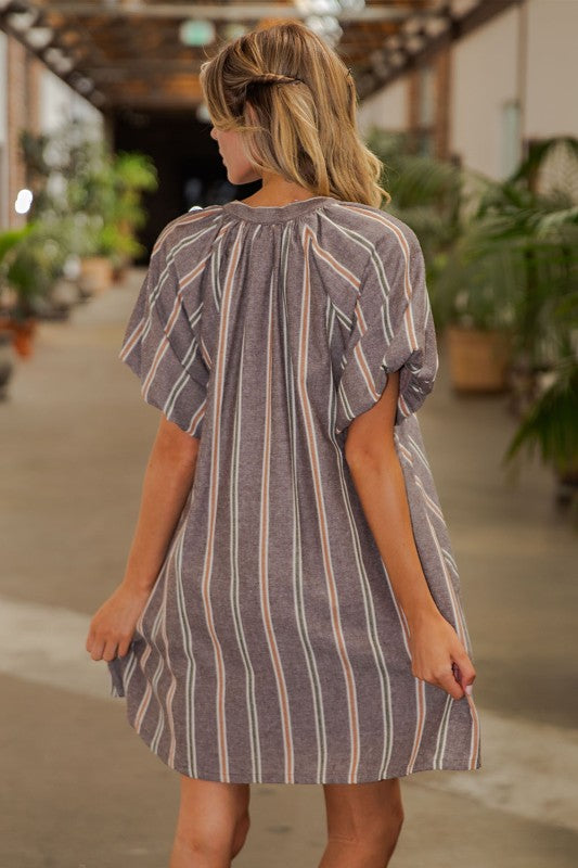 Striped V-neck Pocket Mini Dress