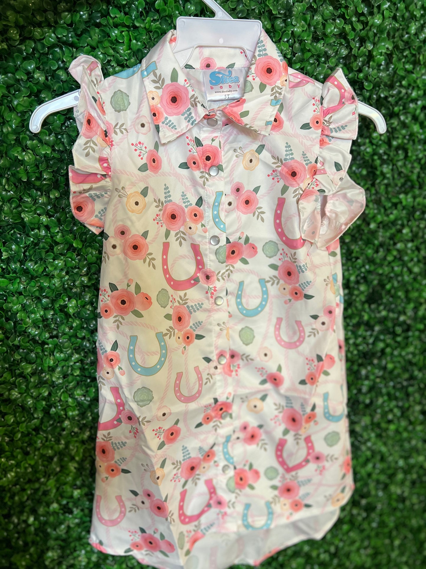 Kids Floral Pink Pearl Snap Dress
