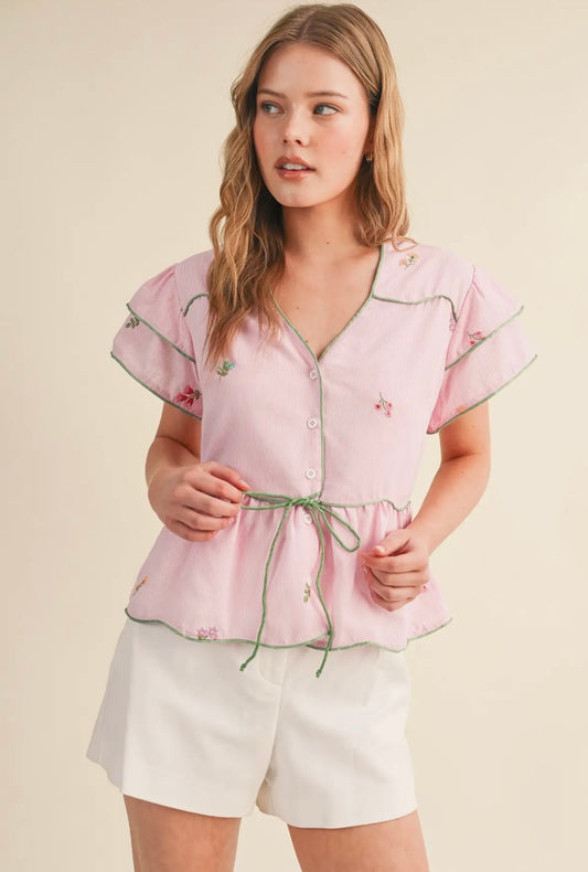Powder Pink Floral Peplum