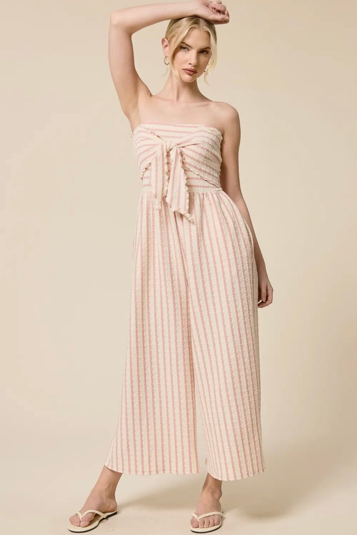Stripe Contrast Front Tie Jumpsuit