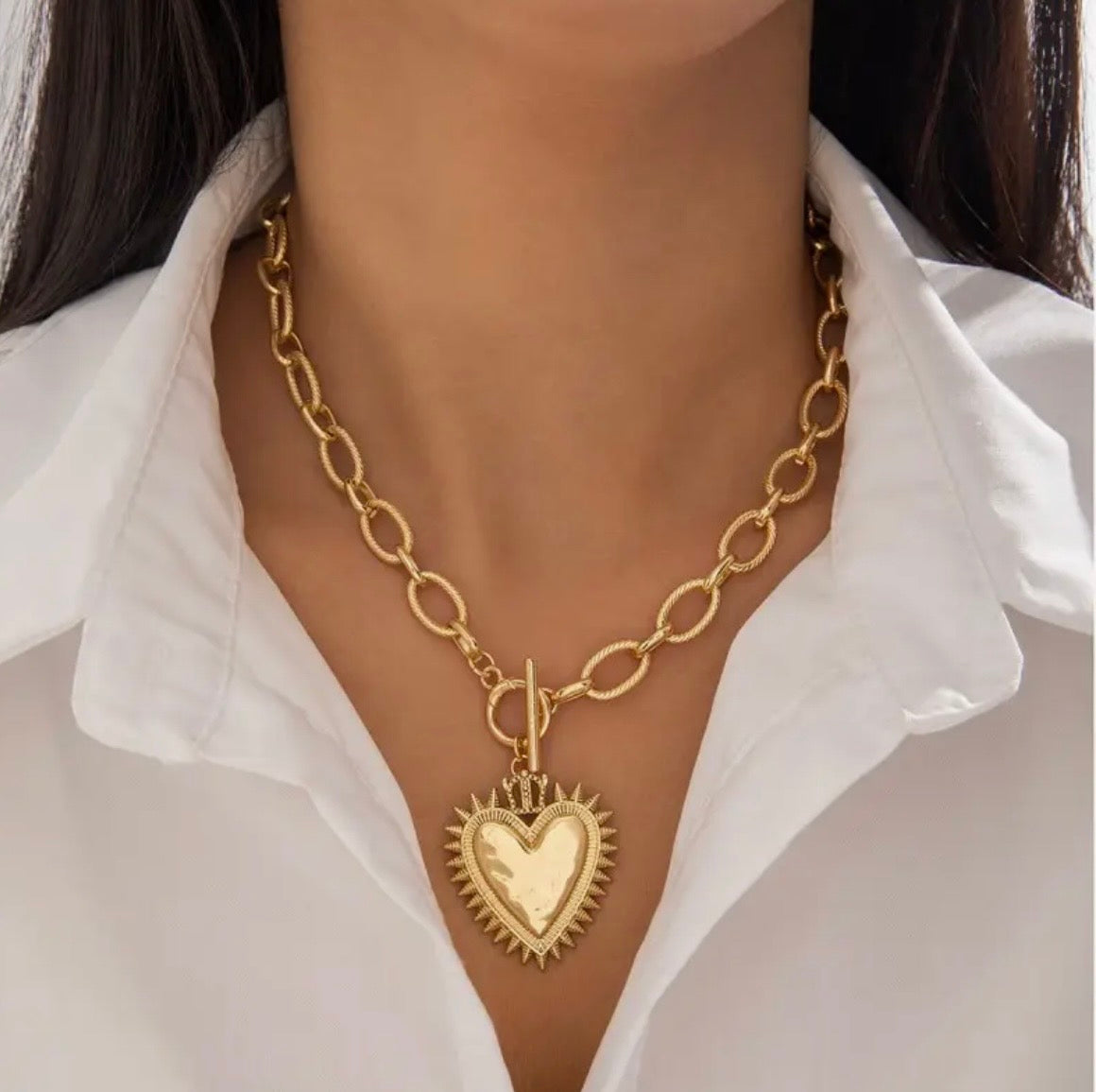 Spiked Heart Toggle Necklace