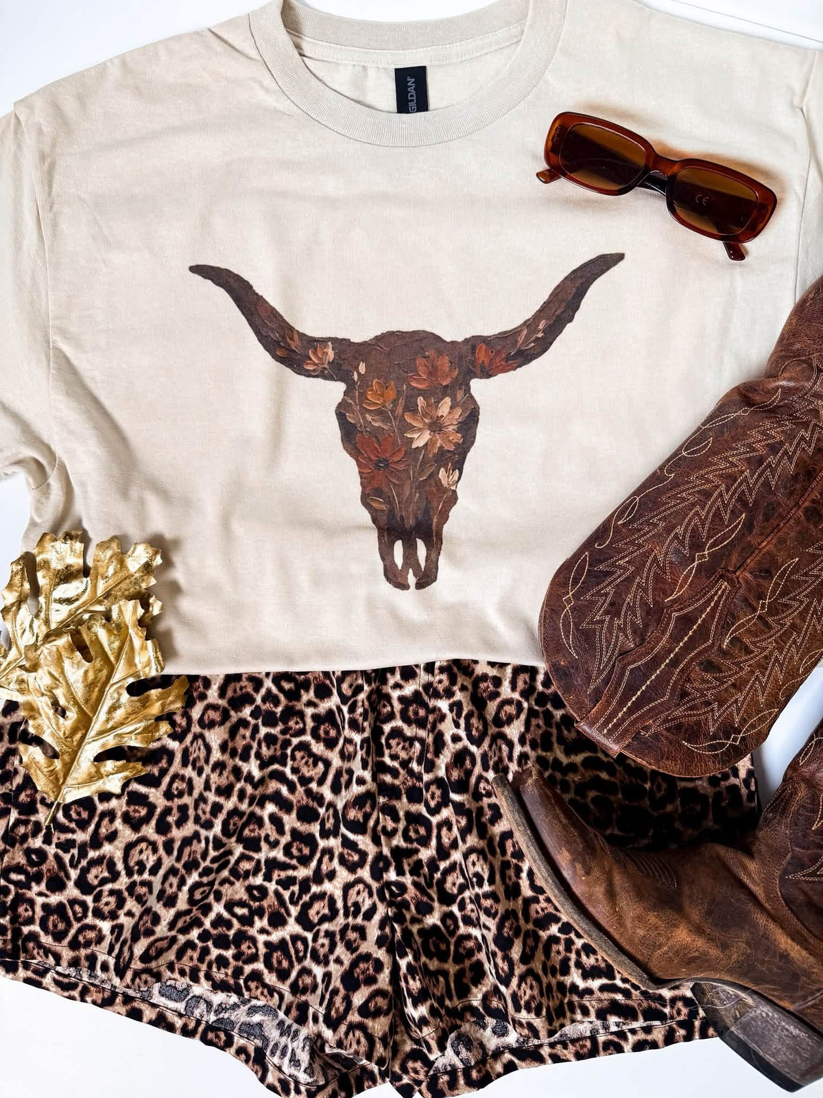 Floral Cow Skull Tee