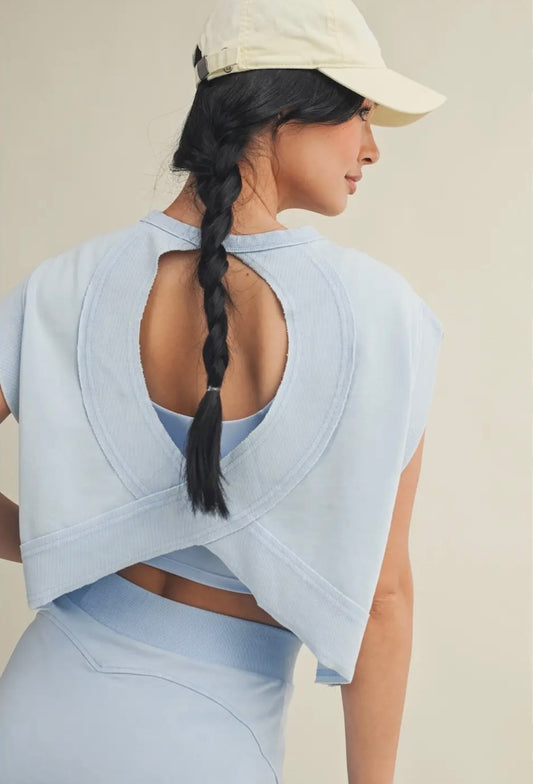Mineral Washed Open Back Blouse