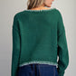 Merry Contrast Whipstitch Long Sleeve Sweater