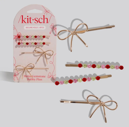 Holiday Gemstone and Bow
Bobby Pins Set