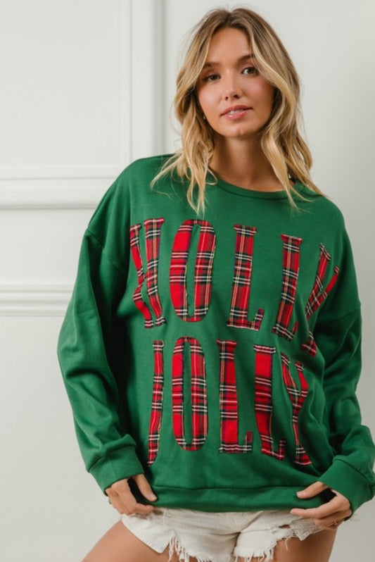 Plaid Holly Jolly Lettering Sweatshirt