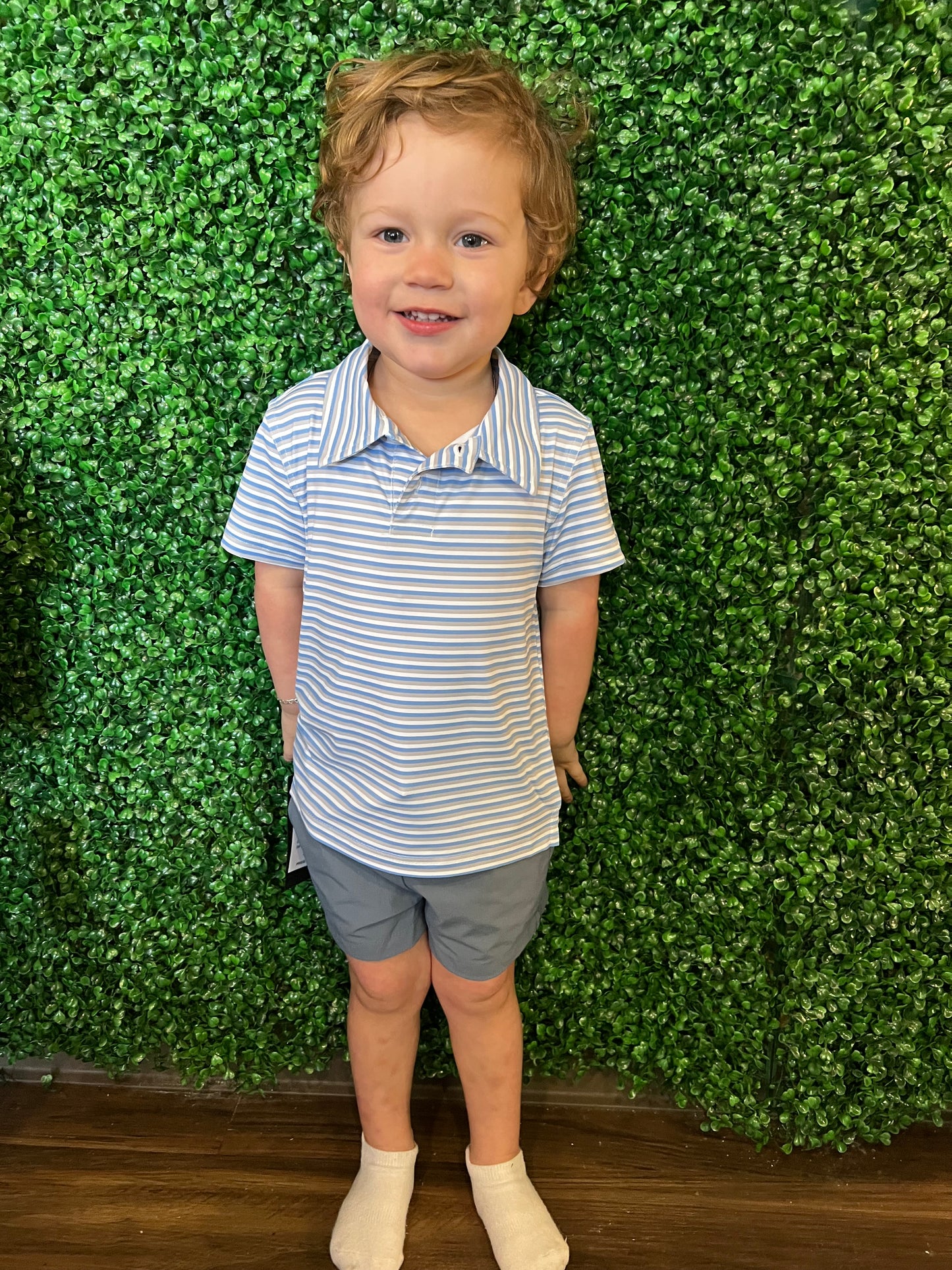 Blue White and Grey Stripe Polo