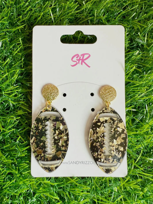 Football Black & Gold Confetti Post Earrings