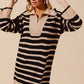 Oatmeal/Black Mock Half Zip Stripe Sweater Mini Dress