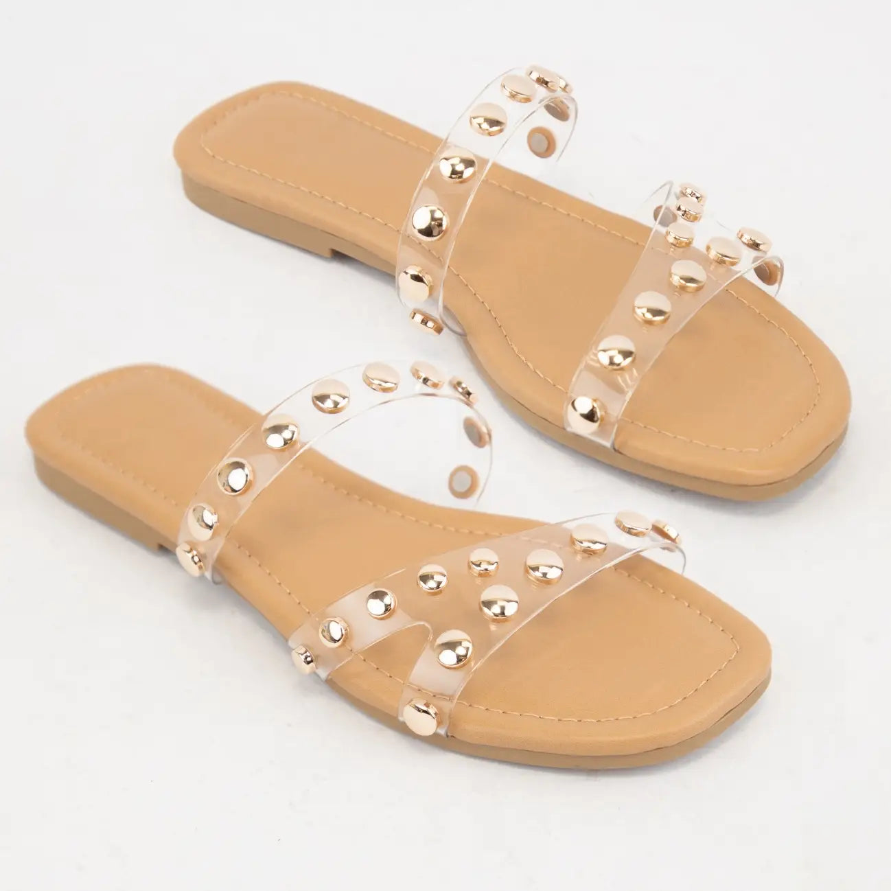 Lantern Golden Round Stud Embellished Clear Sandal